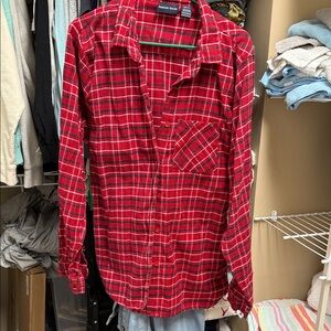 Casual Red Plaid Button-Down Shirt - Unbranded